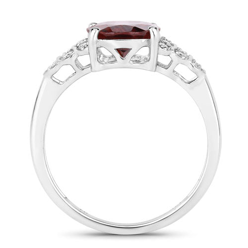 Bids.com 2.87 Carat Genuine Rhodolite and White Diamond 14K White Gold Ring Rings White Smoke size 6.00,size 7.00,size 8.00,size 9.00