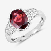 Bids.com 2.87 Carat Genuine Rhodolite and White Diamond 14K White Gold Ring Rings White Smoke size 6.00,size 7.00,size 8.00,size 9.00