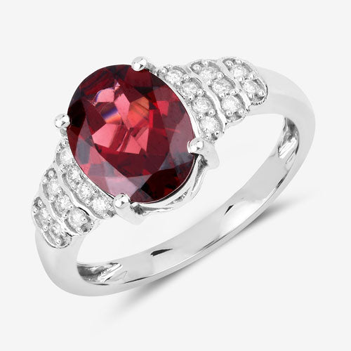 Bids.com 2.87 Carat Genuine Rhodolite and White Diamond 14K White Gold Ring Rings White Smoke size 6.00,size 7.00,size 8.00,size 9.00