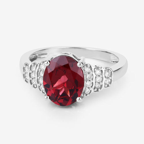 Bids.com 2.87 Carat Genuine Rhodolite and White Diamond 14K White Gold Ring Rings Lavender size 6.00,size 7.00,size 8.00,size 9.00