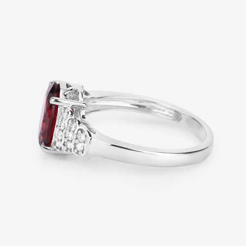 Bids.com 2.87 Carat Genuine Rhodolite and White Diamond 14K White Gold Ring Rings White Smoke size 6.00,size 7.00,size 8.00,size 9.00