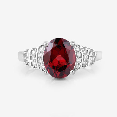 Bids.com 2.87 Carat Genuine Rhodolite and White Diamond 14K White Gold Ring Rings White Smoke size 6.00,size 7.00,size 8.00,size 9.00
