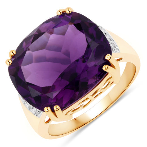 Bids.com 11.42 Carat Genuine Amethyst and White Diamond 14K Yellow Gold Ring Rings White Smoke size 6.00,size 7.00,size 8.00,size 5.00,size 9.00