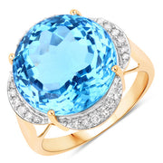 Bids.com 12.69 Carat Genuine Swiss Blue Topaz and White Diamond 14K Yellow Gold Ring Rings White Smoke size 6.00,size 7.00,size 8.00,size 5.00,size 9.00
