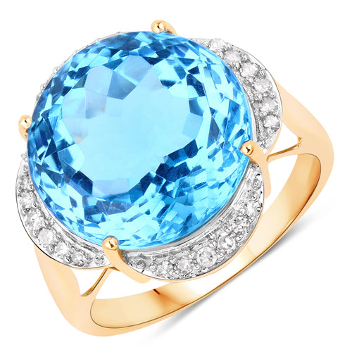 Bids.com 12.69 Carat Genuine Swiss Blue Topaz and White Diamond 14K Yellow Gold Ring Rings White Smoke size 6.00,size 7.00,size 8.00,size 5.00,size 9.00