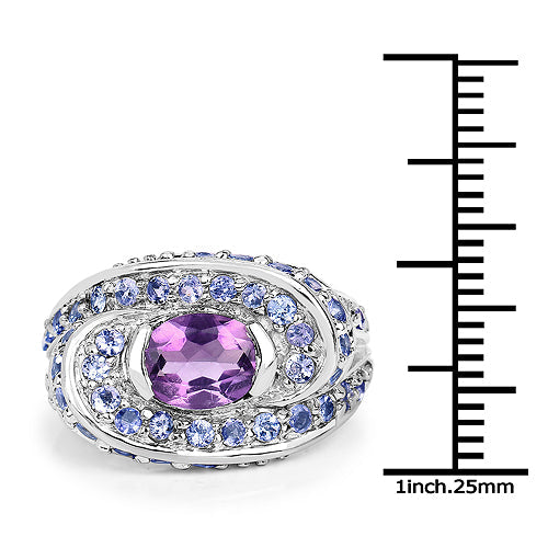 Bids.com 2.76 Carat Genuine Amethyst and Tanzanite .925 Sterling Silver Ring Rings White Smoke size 5.00,size 6.50,size 7.50,size 6.00,size 7.00,size 8.00,size 9.00
