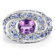 Bids.com 2.76 Carat Genuine Amethyst and Tanzanite .925 Sterling Silver Ring Rings White Smoke size 5.00,size 6.50,size 7.50,size 6.00,size 7.00,size 8.00,size 9.00