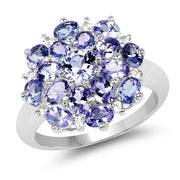 Bids.com 3.37 Carat Genuine Tanzanite and White Topaz .925 Sterling Silver Ring Rings White Smoke size 8.00,size 6.00,size 7.00,size 9.00