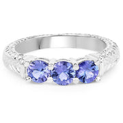 Bids.com 1.11 Carat Genuine Tanzanite .925 Sterling Silver Ring Rings White Smoke size 7.00,size 6.00,size 8.00,size 9.00,size 5.00
