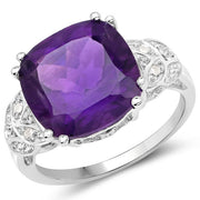 Bids.com 5.87 Carat Genuine Amethyst and White Diamond .925 Sterling Silver Ring Rings White Smoke size 6.00,size 7.00,size 8.00,size 9.00,size 5.00,size 8.50
