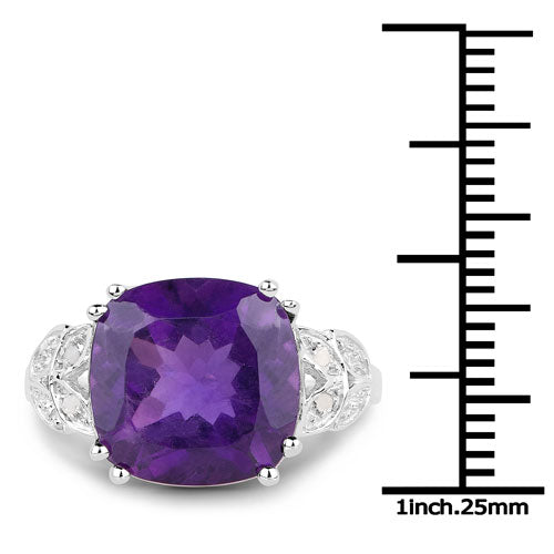 Bids.com 5.87 Carat Genuine Amethyst and White Diamond .925 Sterling Silver Ring Rings White Smoke size 6.00,size 7.00,size 8.00,size 9.00,size 5.00,size 8.50
