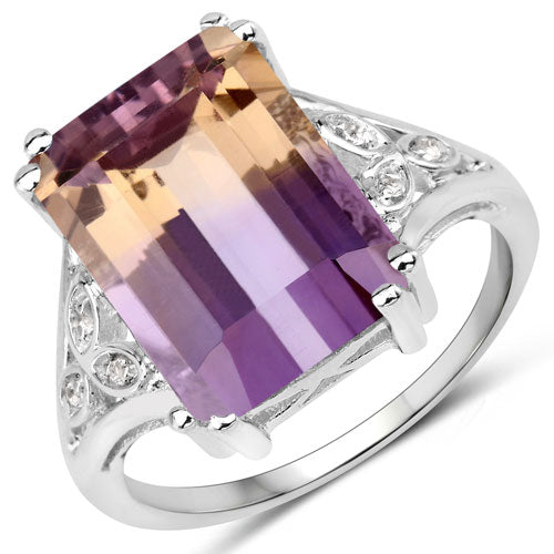Bids.com 7.88 Carat Genuine Amethyst and White Topaz .925 Sterling Silver Ring Rings White Smoke size 6.00,size 7.00,size 8.00,size 9.00,size 5.00