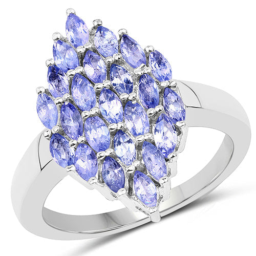 Bids.com 1.84 Carat Genuine Tanzanite .925 Sterling Silver Ring Rings White Smoke size 6.00,size 7.00,size 8.00,size 9.00