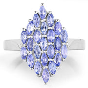 Bids.com 1.84 Carat Genuine Tanzanite .925 Sterling Silver Ring Rings White Smoke size 6.00,size 7.00,size 8.00,size 9.00