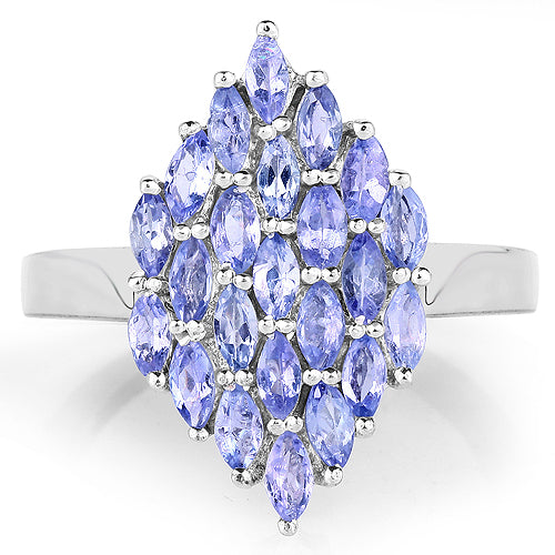 Bids.com 1.84 Carat Genuine Tanzanite .925 Sterling Silver Ring Rings White Smoke size 6.00,size 7.00,size 8.00,size 9.00