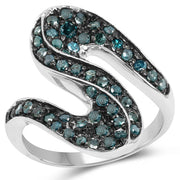 Bids.com 0.76 Carat Genuine Blue Diamond .925 Sterling Silver Ring Rings White Smoke size 6.00,size 7.00,size 8.00,size 9.00