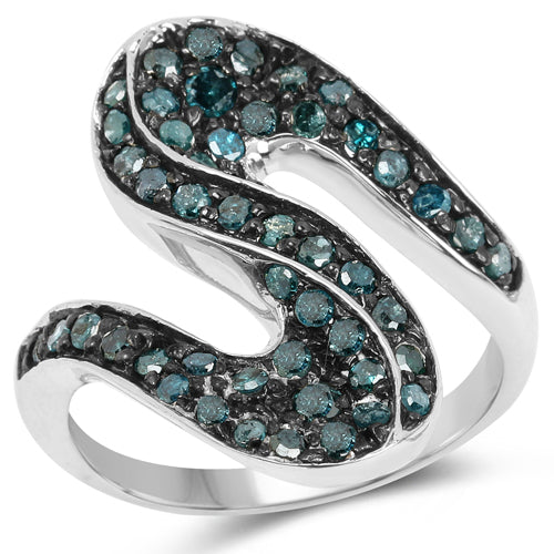 Bids.com 0.76 Carat Genuine Blue Diamond .925 Sterling Silver Ring Rings White Smoke size 6.00,size 7.00,size 8.00,size 9.00