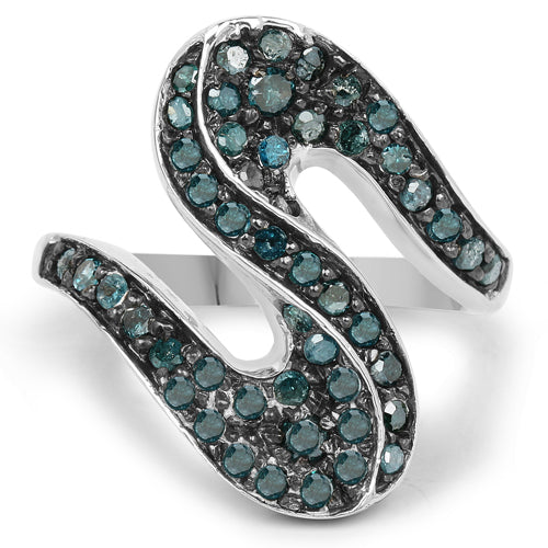 Bids.com 0.76 Carat Genuine Blue Diamond .925 Sterling Silver Ring Rings White Smoke size 6.00,size 7.00,size 8.00,size 9.00