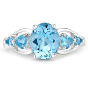 Bids.com 3.37 Carat Genuine Swiss Blue Topaz .925 Sterling Silver Ring Rings White Smoke size 9.00,size 10.00,size 5.00,size 6.00,size 7.00,size 8.00