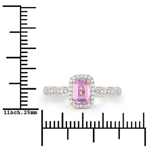 Bids.com 0.80 Carat Genuine Pink Sapphire and White Diamond 14K Yellow Gold Ring Rings White Smoke size 6.00,size 7.00,size 8.00,size 9.00