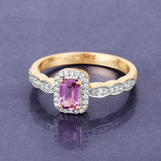 Bids.com 0.80 Carat Genuine Pink Sapphire and White Diamond 14K Yellow Gold Ring Rings Slate Gray size 6.00,size 7.00,size 8.00,size 9.00