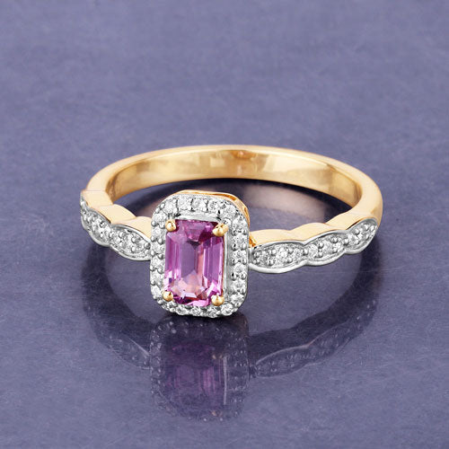 Bids.com 0.80 Carat Genuine Pink Sapphire and White Diamond 14K Yellow Gold Ring Rings Slate Gray size 6.00,size 7.00,size 8.00,size 9.00