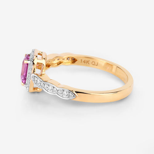 Bids.com 0.80 Carat Genuine Pink Sapphire and White Diamond 14K Yellow Gold Ring Rings White Smoke size 6.00,size 7.00,size 8.00,size 9.00