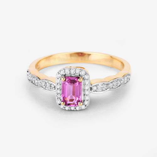Bids.com 0.80 Carat Genuine Pink Sapphire and White Diamond 14K Yellow Gold Ring Rings Light Gray size 6.00,size 7.00,size 8.00,size 9.00