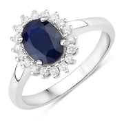 Bids.com 1.73 Carat Genuine Blue Sapphire and White Diamond 14K White Gold Ring Rings White Smoke size 6.00,size 7.00,size 8.00