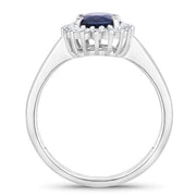 Bids.com 1.73 Carat Genuine Blue Sapphire and White Diamond 14K White Gold Ring Rings White Smoke size 6.00,size 7.00,size 8.00