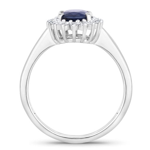 Bids.com 1.73 Carat Genuine Blue Sapphire and White Diamond 14K White Gold Ring Rings White Smoke size 6.00,size 7.00,size 8.00