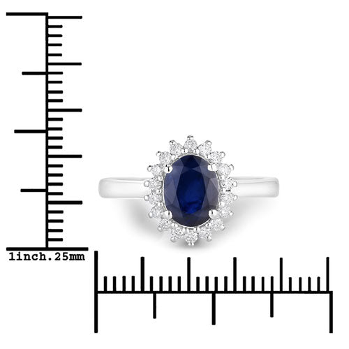 Bids.com 1.73 Carat Genuine Blue Sapphire and White Diamond 14K White Gold Ring Rings White Smoke size 6.00,size 7.00,size 8.00