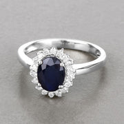 Bids.com 1.73 Carat Genuine Blue Sapphire and White Diamond 14K White Gold Ring Rings Dark Gray size 6.00,size 7.00,size 8.00