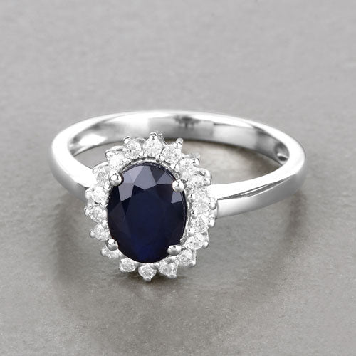 Bids.com 1.73 Carat Genuine Blue Sapphire and White Diamond 14K White Gold Ring Rings Dark Gray size 6.00,size 7.00,size 8.00