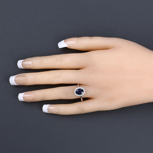Bids.com 1.73 Carat Genuine Blue Sapphire and White Diamond 14K White Gold Ring Rings Wheat size 6.00,size 7.00,size 8.00