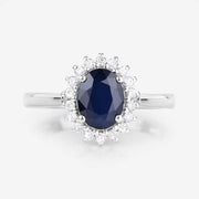Bids.com 1.73 Carat Genuine Blue Sapphire and White Diamond 14K White Gold Ring Rings White Smoke size 6.00,size 7.00,size 8.00