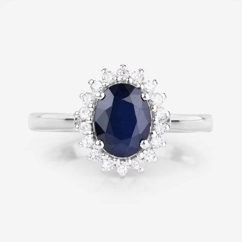 Bids.com 1.73 Carat Genuine Blue Sapphire and White Diamond 14K White Gold Ring Rings White Smoke size 6.00,size 7.00,size 8.00
