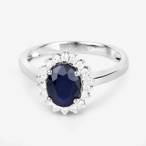 Bids.com 1.73 Carat Genuine Blue Sapphire and White Diamond 14K White Gold Ring Rings White Smoke size 6.00,size 7.00,size 8.00
