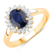 Bids.com 1.73 Carat Genuine Blue Sapphire and White Diamond 14K Yellow Gold Ring Rings White Smoke size 6.00,size 7.00,size 8.00
