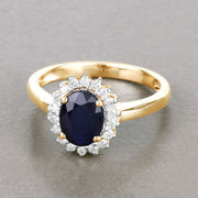 Bids.com 1.73 Carat Genuine Blue Sapphire and White Diamond 14K Yellow Gold Ring Rings Dark Gray size 6.00,size 7.00,size 8.00