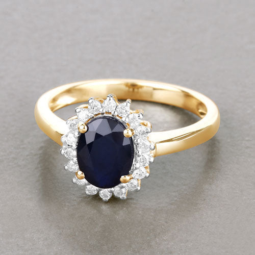 Bids.com 1.73 Carat Genuine Blue Sapphire and White Diamond 14K Yellow Gold Ring Rings Dark Gray size 6.00,size 7.00,size 8.00