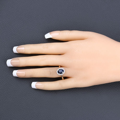 Bids.com 1.73 Carat Genuine Blue Sapphire and White Diamond 14K Yellow Gold Ring Rings Peach Puff size 6.00,size 7.00,size 8.00