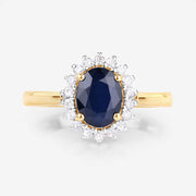 Bids.com 1.73 Carat Genuine Blue Sapphire and White Diamond 14K Yellow Gold Ring Rings White Smoke size 6.00,size 7.00,size 8.00