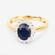 Bids.com 1.73 Carat Genuine Blue Sapphire and White Diamond 14K Yellow Gold Ring Rings White Smoke size 6.00,size 7.00,size 8.00