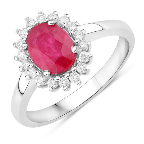 Bids.com 1.64 Carat Genuine Ruby and White Diamond 14K White Gold Ring Rings White Smoke size 6.00,size 7.00,size 8.00