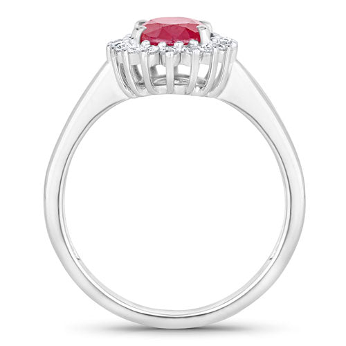 Bids.com 1.64 Carat Genuine Ruby and White Diamond 14K White Gold Ring Rings White Smoke size 6.00,size 7.00,size 8.00