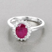 Bids.com 1.64 Carat Genuine Ruby and White Diamond 14K White Gold Ring Rings Gray size 6.00,size 7.00,size 8.00