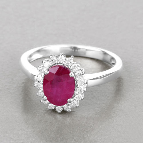 Bids.com 1.64 Carat Genuine Ruby and White Diamond 14K White Gold Ring Rings Gray size 6.00,size 7.00,size 8.00