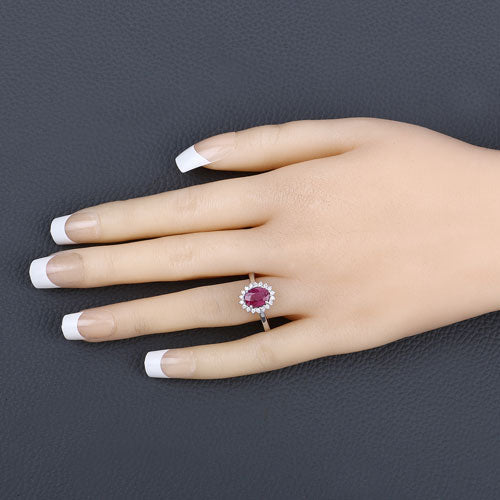 Bids.com 1.64 Carat Genuine Ruby and White Diamond 14K White Gold Ring Rings Wheat size 6.00,size 7.00,size 8.00