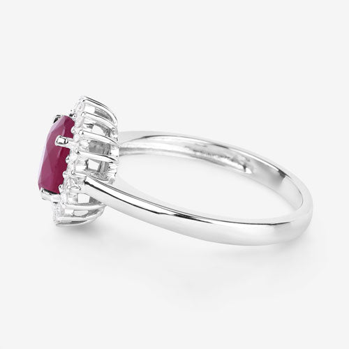 Bids.com 1.64 Carat Genuine Ruby and White Diamond 14K White Gold Ring Rings White Smoke size 6.00,size 7.00,size 8.00